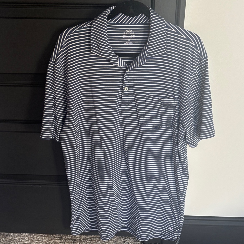 Peter Millar Navy and White Striped Polo Shirt